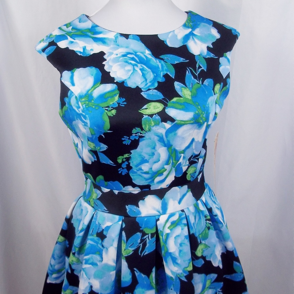 Floral Pleated Skater Style Dress Back Cutout - Picture 2 of 6